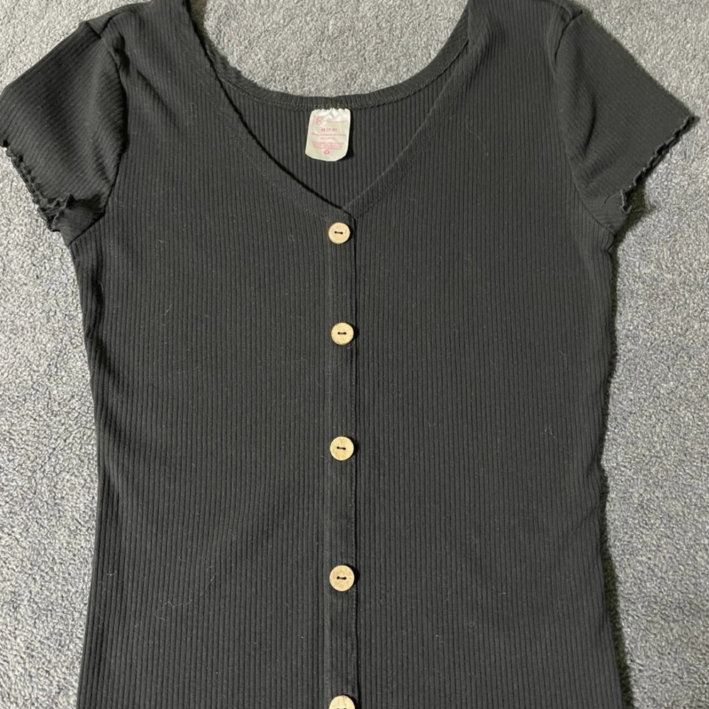 Black Button-Up Ribbed Top No Boundaries Size Medium